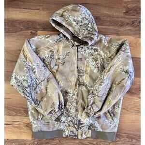 Vintage Ghost Prairie Camo Bomber Hooded‎ Jacket Quilt Insulated Size XL EUC